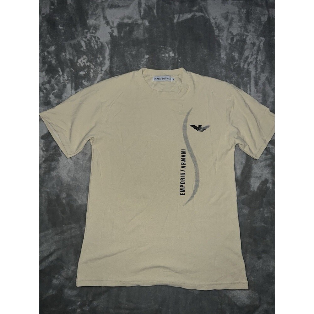 Y2K Emporio Armani GA7 Logo Spellout T-Shirt Size L Yellow Skater Luxury